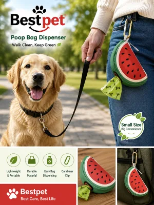 Eco-Friendly Dog Poop Bag Dispenser Leash Attachment Zipper Case with Watermelon Design Medium