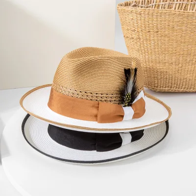 2026 Spring Summer New Hollow Out Paper Straw Trilby Fedora Hat Outdoor Casual Two Tone Polypropylene pp Straw Sun Hat for Men