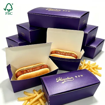 Wholesale Custom Logo Hot Dog Paper Takeaway Box, Foldable Disposable Cardboard Fast Food Packaging Box for Delivery