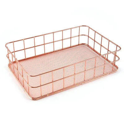 Wholesale Sale Stainless Steel Wire Basket Wire Cosmetic Golden Wire Storage Basket