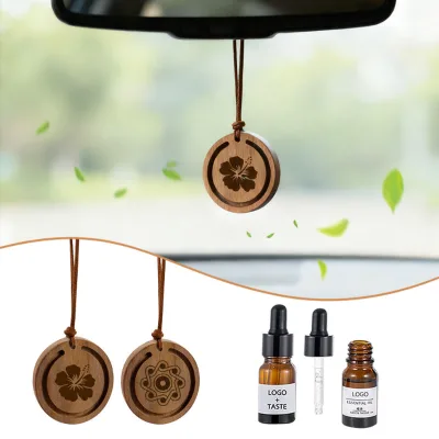 Wooden Car Hanging Diffuser Pendant Natural Timber Slice Essential Oil Aroma Ornament Custom Logo Car Interior Hanging Decor