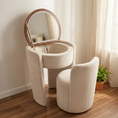 Modern Solid Pine Melamine Laminated Panel European Luxury Dressing Table Space Saving Design for Apartment Bedroom Interior