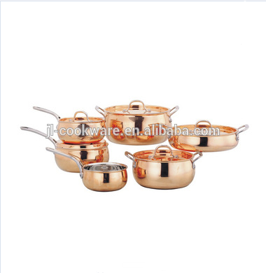 12pcs Tri-Ply Clad Stainless Steel Cookware Set with Zinc Alloy Handle Rose Gold Plating Cookware