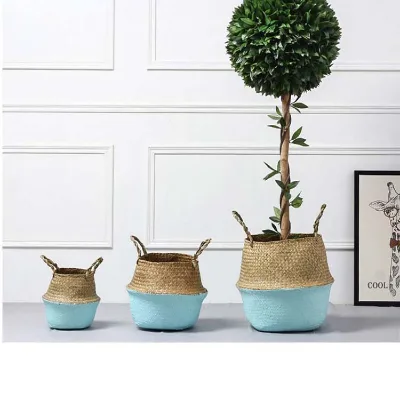 Hand Woven Seagrass Rattan Basket Decorative Plant Baskets for Natural Sea Grass Storage Basket