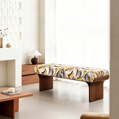 Light Luxury Modern Minimalist Shoe Bench Living Room Long Bench Lounge Sofa Bench Bedroom Solid Wood Upholstered Bed Tail Bench