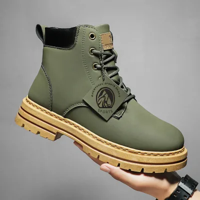 Men's Retro British Style Ankle Bootie Combat Boot Cross-Border Hot-Selling Extra Large Size 48 Winter Lace-Up Height Increasing