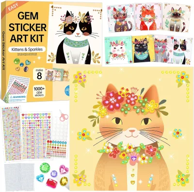 Gem Art Sticker Kit Arts and Crafts for Kids 8 Unicorn Princess Themes Diamond Art Kit Birthday Gifts Gemstone Sticker Crafts