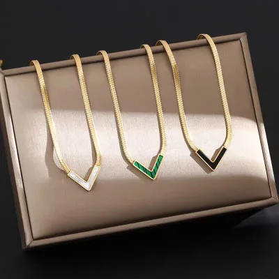 Stainless Steel V-Shaped Sporty Necklace Electroplated European-American Fashion All-Match Cross-Border Jewelry Mens Chain