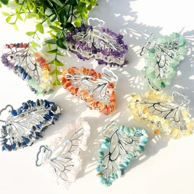 Wholesale Natural Crystal Stone Gravel Hair Grabbing Chips Gold Plated Crystal Fashion Hair Accessories for Women Gifts