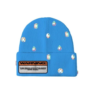 Custom Fashion Rhinestone Beanie Satin Lined Merino Wool Jacquard Cuffed Knitted Crystal Beanie Hat