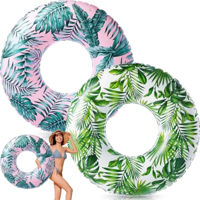 Large Inflatable Pool Float Jumbo Tropical Leaves Swim Pool Tube Water Fun Blow up Pool Tube Rings for Adults Summer Beach Party