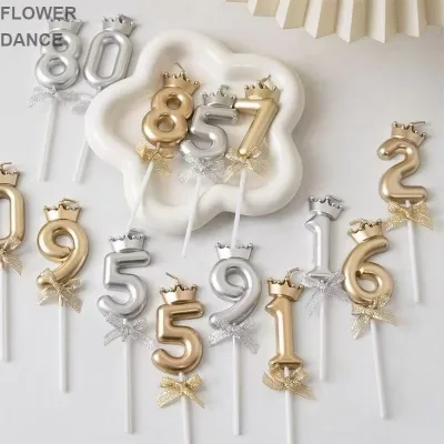 Gold-Silver Number Candle with Bowknot Decoration for Birthday Party & Goddess Celebration