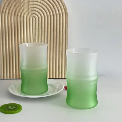 New Chinese-style Matte Gradient Slub Borosilicate Heat-resistant Microwave Safe BPA Free Party Glass Water Cup Household Bubble