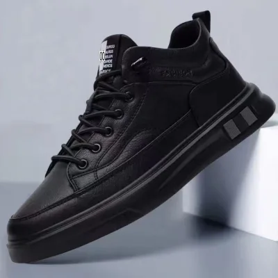 New Spring Men's Breathable Leather Lace-Up Sports Shoes Trendy Versatile Thick-Soled Height-Increasing Casual Dad Shoes