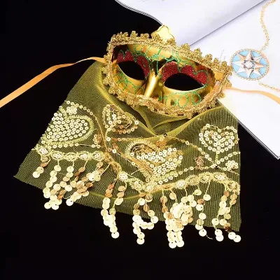 Plastic Halloween Veil Hanging Half-Face Retro Princess Mask for Dressing up and Masquerade Parties