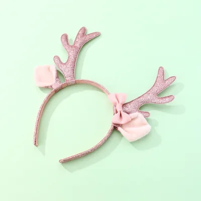 Children's Headband Cartoon Creative Design Bow and Antler Headband for Christmas Party Hair Accessory