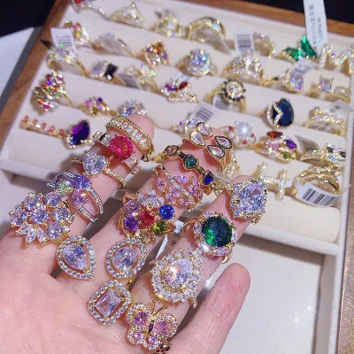 High End Retro Simple Finger Ring Emerald Cut Zircon Copper Gold Plated Pearl Trendy Fashion Light Luxury