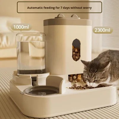 OEM/ODM 2-in-1 Gravity Auto-Refill Pet Bowl Set, Double Bowl Cat Dog Feeder & Water Fountain Combo, BPA-Free Plastic, Wholesale