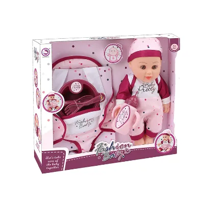 Newest Arriving Pink Color Girl 12 Inch Boy Baby Doll with Baby Bag Part Feeding Doll Toys