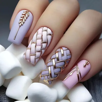 BIN Wearable Removable Press on Nail Square Medium-length Wheat Ear Lattice Press on Nail 24 pieces a Set for Nail Shop