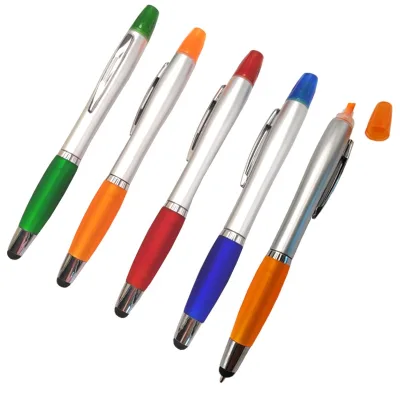 Customized 3-in-1 Multifunctional Metal & Rubber Ballpoint Pen Highlighter for with OEM Printing for Promotions School Office