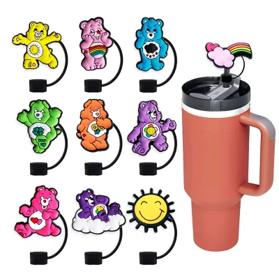 Cute Colorful Bears Straw Topper Cover Charms for Drinking Cup Cap Accessory