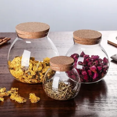 Wholesale New Design Cork Cover Airtight High Borosilicate Glass Jar for Sale
