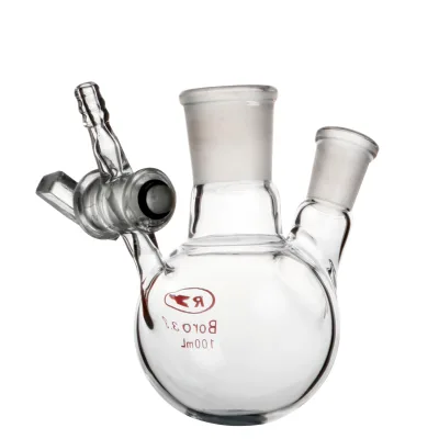 Boro 3.3 Glass High Quality Round Bottom 2 Necks Reaction Flask Witn Glass Stopcock Lab Glassware Manufacturer
