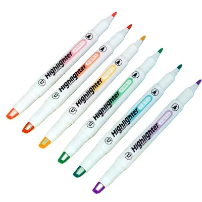 New Korean Double Tipped Marker Dual Tips High Quality Assorted Fine Line Highlighter Two Sides Fluorescent Markers Highlighters