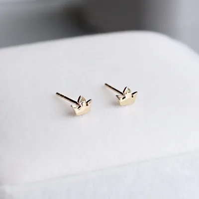 Luxury 9K 14K 18K Solid Gold Earring Stud Mini Crown Earrings Studs for Women Ladies
