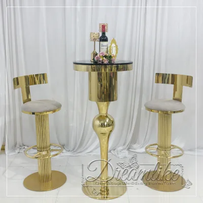 High Mini Bar Tables Party Base Small Round Black Gold Bars Metal Glass Stainless Steel Pedestal Durable Modern Bar