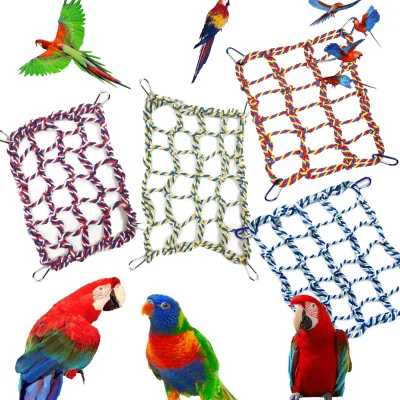 2025 New Arrival Modern Parrot Colorful Woven Climbing Ropes Durable Nylon Bird Toy Pine Suspension