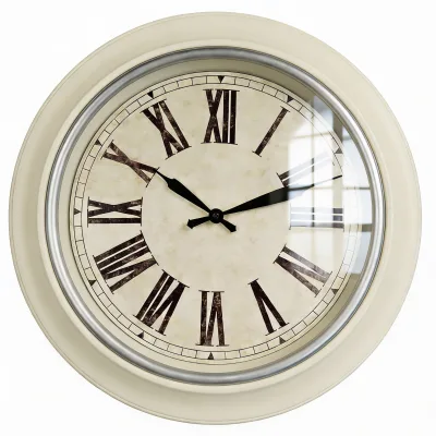 Beige Color Wall Clock 18 Inch Silver Trim Cream Bezel Big Roman Numerals Silent Quartz Farmhouse Chic Living Room Horloge