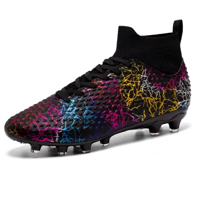 Youth Professional Soccer Shoes Large Size AG Long Spike Football Cleats Electroplated Leather Foot Training Cleats Grass Field