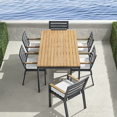 Garden Patio Furniture Bistro Waterproof Aluminum Alloy Foldable Armrest Chair Dining Sets Outdoor Extendable Table Chairs Set
