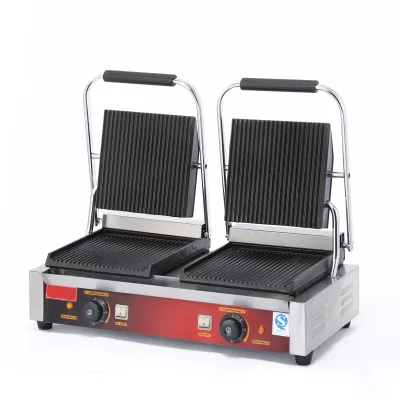 New JuanMing Home Commercial Double Panini Electric Grill Barbecue Stainless Steel Portable Sandwich Snack Machine 1 Year