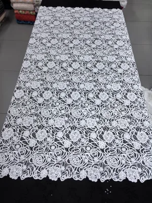 Hot Sale Pure White Guipure Lace Fabrics African High Quality Cord Guipure Lace Women Party Dress