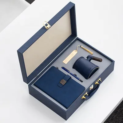Office VIP Corporate Executive Promotional A5 PU Leather Embossed Modern Notebook Bookmark Stationery Set Business Gift for