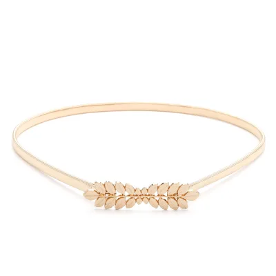 Lady's Alloy Waist Feather Shape Belt for Female Girls Women's Elastic Chain Waist Chain Leaf Double Buckle Metal Belt