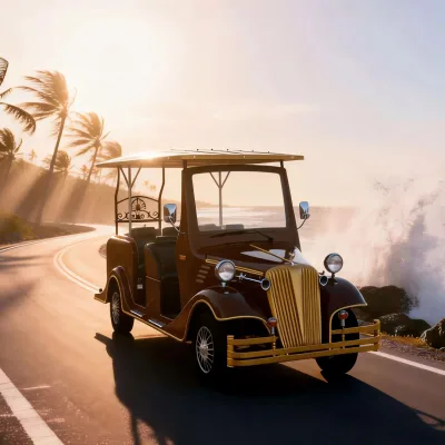 6 Passenger Luxury Electric Golf Car 30km/h with 154mm Ground Clearance 90-110km Range 20% Max Climbing Grade for Resort Use