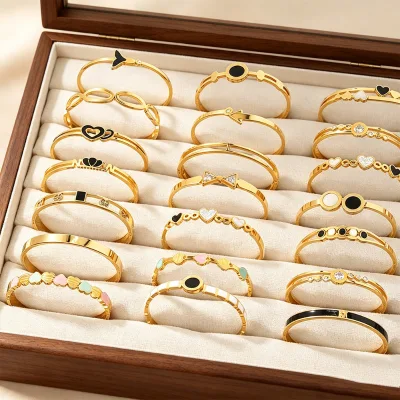 Fashion Jewelry Bracelet Bangle Waterproof Designer Heart Enamel Bangle Gold Plated Stainless Steel Bangle Bracelet