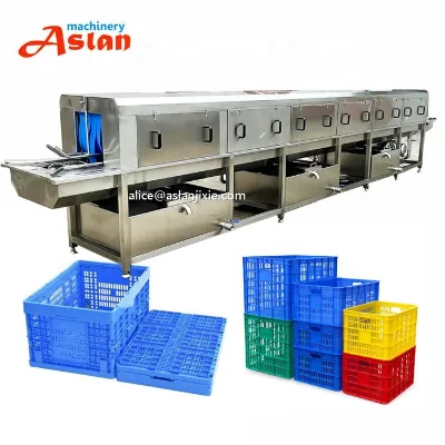 Automatic Chicken Poops Crate Slots Washing Drying Machine/high Pressure Plastic Basket Dirty Cleaning Machine
