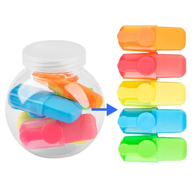 Factory Wholesale Mini Plastic Highlighter Pen Five in One Plastic Round Bottle Maker Pen