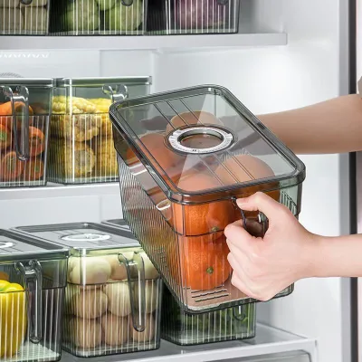 Kitchen Fresh Clear Plastic Storage Box with Lid PET Food Fruits Vegetable Refrigerator Organizer for Camping