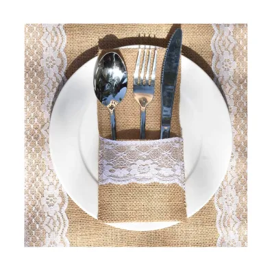 Most Popular Fashion Design 100% Jute Food Grade Recycled Cutlery Pouch Bag Travel Set