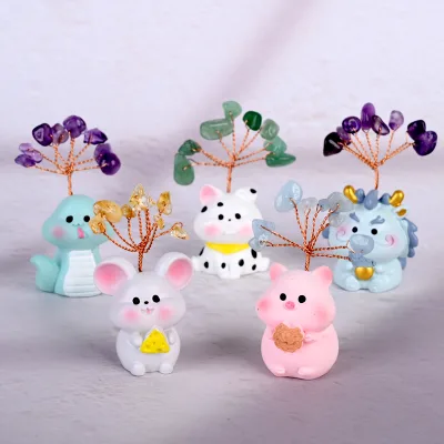 Factory-direct Natural Crystal Tree Gemstone Craft Crystal 12 Zodiac Money Tree for Home Decoration