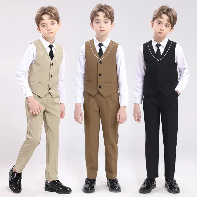 Formal New Boys Clothing Sets British Vest Suit for Piano Host Performance Flower Girl's First Birthday Children's Formal Suit