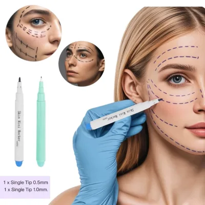 Single Use Permanent Non-Toxic Water-Based Erasable Skin Marker Pen 1mm Tip 5g Ink Volume Furrow Cap PP Material Beauty Clinics