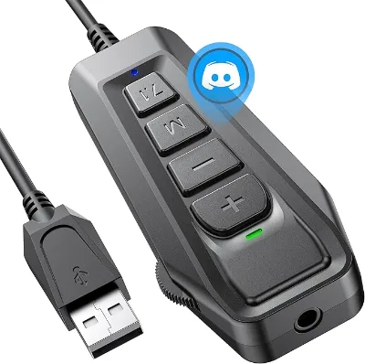 Inwa Aux to USB External Sound Card Simultaneous Phone Discord Chat & Gaming Sound in Wired Headphone, USB to 3.5mm Jack Audio