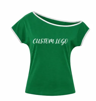 2026 Women's Casual Tops Short Sleeve Slash Neck Spandex/Cotton Knitted Terry Breathable Quick Dry Embroidery Logo Regular Fit